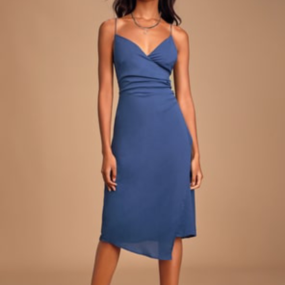 Lulu's Blue Backless Surplice Midi Dress - Picture 4 of 4